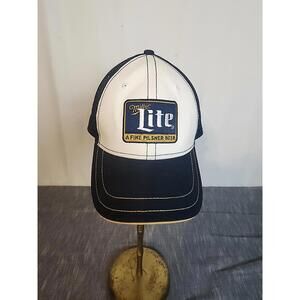 Miller Lite Beer White/Blue Mesh Back Adjustable Hat Cap